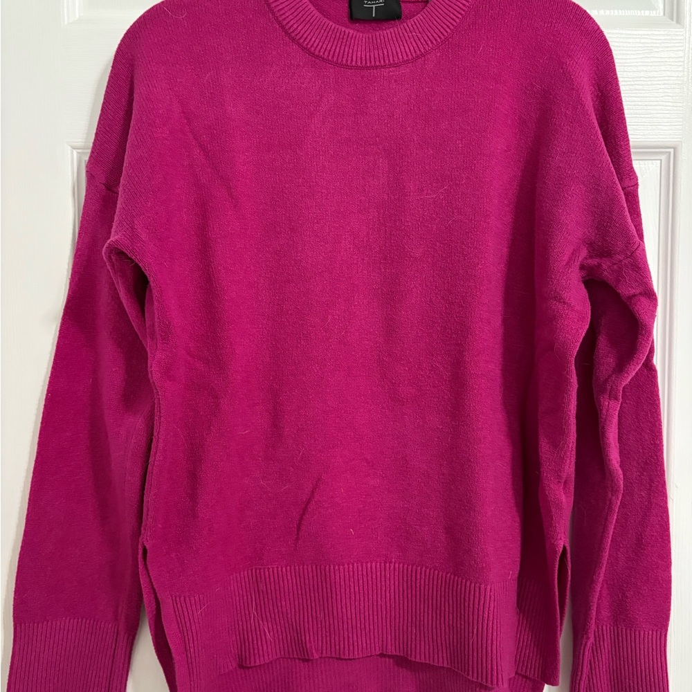 T Tahari Pink Crew Neck Sweater Classic Knit